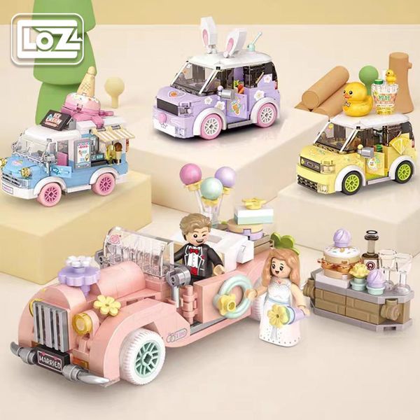Autres jouets Loz Unit Blocks on Wheels Assemblage de petites particules Puzzle Toy Décoration de mariage Q Cute Car Mini Friends Gift 230809