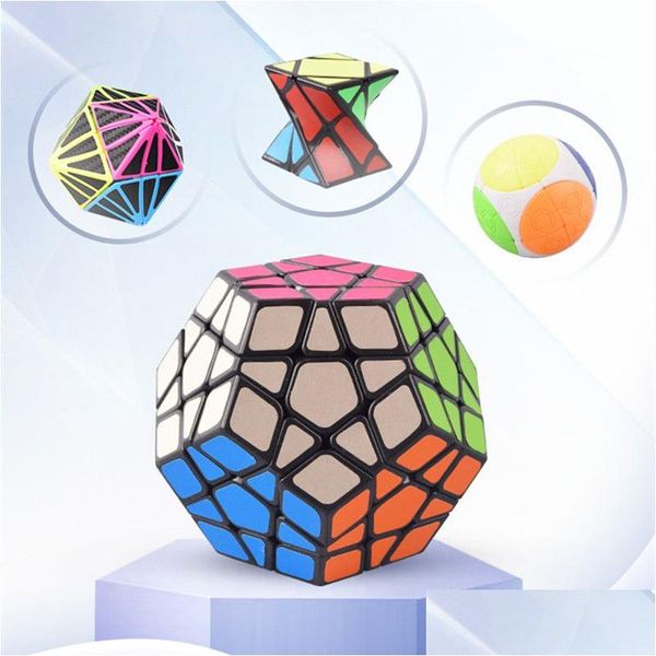 Autres jouets Magic Math Cube Irregar Spring Brush Autocollant Miroir Jeu Cylindrique Carré Abs Mtistage Intelligent Grid Cubo Piramide Rin Otscw