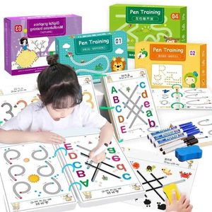 Andere Toys Magic Tracing Workbook Set herbruikbare Magic Practice Copybook voor kinderen met teken pennen en geg Montessori Writing Cards Toy S245176320
