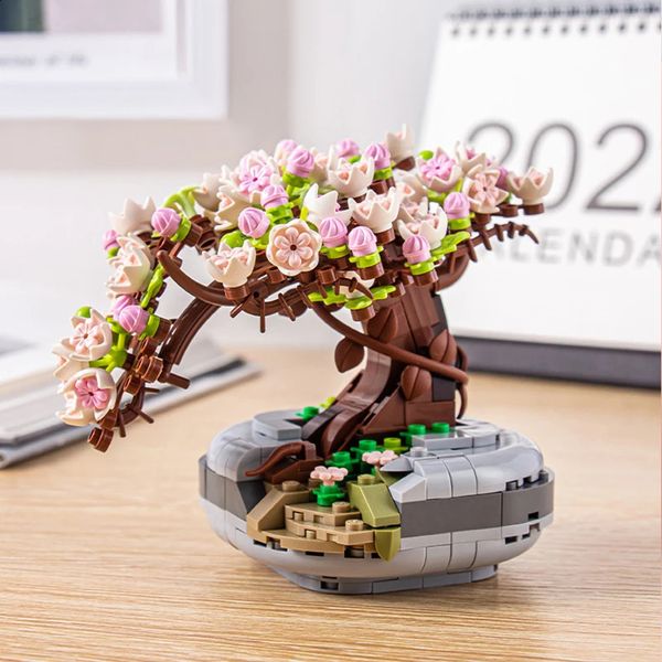 Otros juguetes Mini Bonsai Bloque de construcción Flor Planta creativa Árbol de flor de cerezo Ramo en maceta DIY Adornos para el hogar Ensamblaje Juguete Amigo Regalo 231116