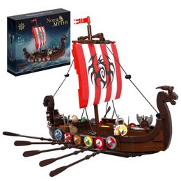 Autres jouets Moc Dragon Ship Viking Longship Dragon Boat Bricks Vikings Ship Shile Pirate Ship Model Toy Block Childrens Birthday Gift S245163 S245163