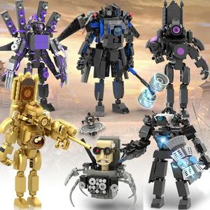 Autres jouets Moc Skibidi Figurines d'action de toilette Blocs de construction Camerman Titan S erman Surveillance Man TVMan Garçons Briques Jouets pour enfants Cadeau 231218