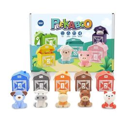 Otros juguetes Montessori Rainbow Color Classificación Conteo de educación temprana House Animal Family Family Puppet Doll Drop Deli Otsf6