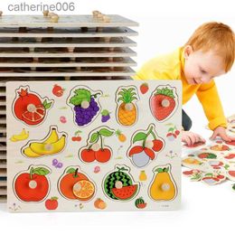 Ander speelgoed Montessori Houten Puzzels Handgreepplanken Speelgoed Tangram Jigsaw Educatief speelgoed voor baby's Tekenfilm Voertuig Dieren Fruit 3D-puzzelsL231024