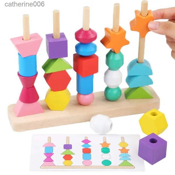 Autres jouets Montessori jouets en bois couleur forme correspondant jeu de puzzle coloré perlé cognition jouets éducatifs précoces pour enfants enfants cadeaul231025