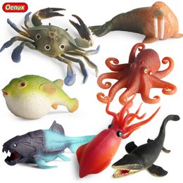 Ander speelgoed Oenux Sea Life Animals Soft Squid Pufferfish Crab Model Action Figures Anti Stress Relief Toy Kids Gift Fun Drukverlaging 230704