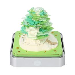 Ander speelgoed Omoshiroi Blok 3D Kladblok 3D Kalender 2024 Sakura Boomhut Tafelkalender Met Verlichting Papierkunst 3D Notities Blok Kerstcadeau 231020