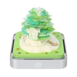 Otros juguetes Omoshiroi Block 3D Bloc de notas Calendario 2024 Sakura Treehouse Mesa con luces Papel Arte Notas Regalo de Navidad Entrega directa Otitz