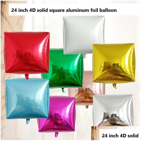 Otros juguetes Decoración de fiesta 10 Unids / paquete Venta de 24 pulgadas 4D Estéreo Globo de aluminio cuadrado Venta al por mayor Festival de cumpleaños Color del arco iris F Dhbxs