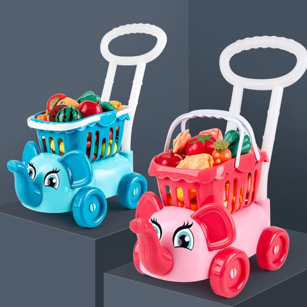 Autres jouets Pinkblue Simulation pour enfants Supermarché Panier Trolley Boy Girl Cut Fruit Multifonctionnel Play House Set Gift 230320