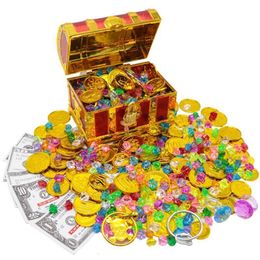 Andere speelgoed Plastic Piraten Treasure Box Gold Coin Gem Storage Organizer Chest Gifts For Kid Birthday Party Decoration Toy 230403