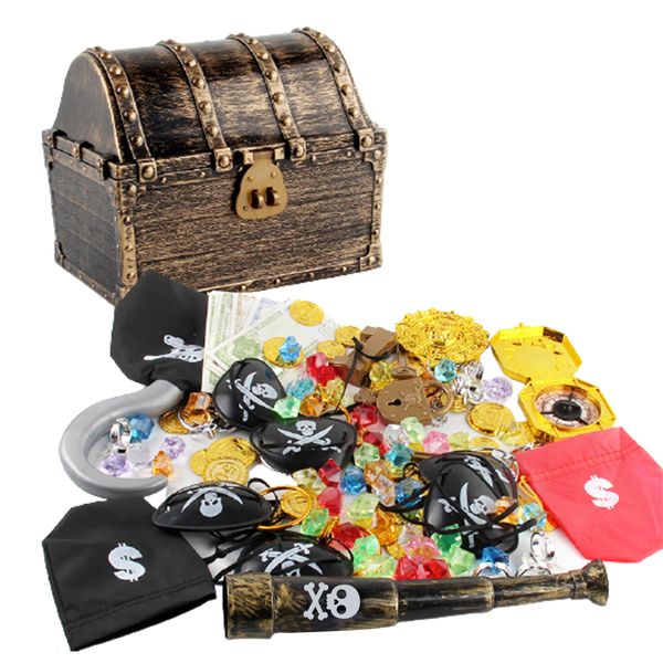 Autres jouets Plastic Pirate Treasure Box Gold Coin Gem Storage Organisateur coffre Coffre Gift For Kid Birthday Party Decoration Toy 230403