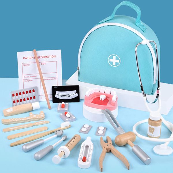 Autres jouets Faire semblant de jouer au docteur en bois Simulation Dentiste Vérifier Brosse Dents Médecine Ensemble Jeu de rôle Éducatif pour enfants Kid 230307