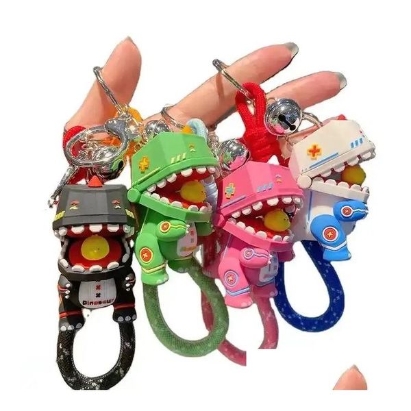 Otros juguetes Regalos promocionales 3D PVC Kawaii Lindo personaje de dibujos animados Llavero Llavero Anillo Mecánico Dinosaurio Llaveros Entrega de gota DHMLC