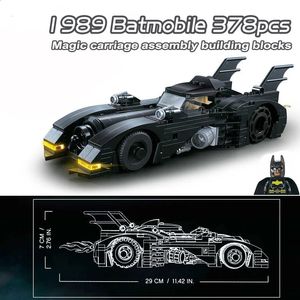 Autres jouets Super Heroes Series Batmobile Building Blocks 1989 Classic Bat Chariot Modèle de voiture Briques Jouets pour enfants Garçons Cadeaux de Noël 231116