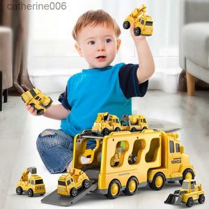 Other Toys TEMI Diecast Carrier Truck Toys Cars Engineering Vehicles Excavator Bulldozer Truck Model Sets Kids Educational Boys For ToysL231024