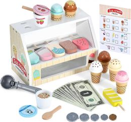 Andere speelgoed Wooden Ice Cream Teller -games Set voor Childrens Montessori doet alsof hij games speelt Food Toys Kitchen Accessoires