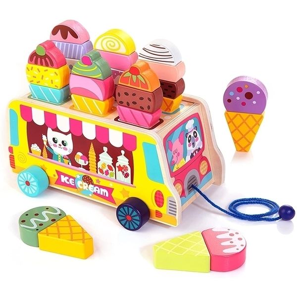 Autres jouets Camion de crème glacée en bois 28 pcs Friandises sucrées magnétiques Faire semblant de jouer à la nourriture Montessori Tri empilage pour tout-petit 220930