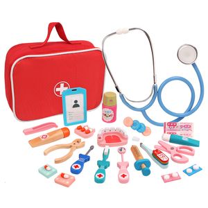 Other Toys Wooden Pretend Play Doctor Educational for Children Simulation Medicine Chest Set Kids Role Playing Toy 230307