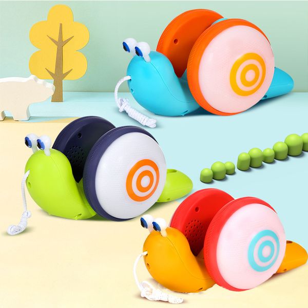 Otros juguetes ZK30 Pull String Cartoon Snail Car toy Baby Learn to Crawl and Toy con música ligera Educación temprana para niños 230519