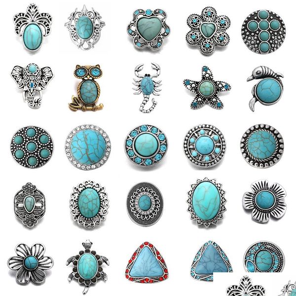 Otros componentes de color turquesa 18 mm Elefante Búho Cruz Tortuga Metal Botón a presión Ajuste DIY Joyería Drop Entrega Hallazgos Dhyij