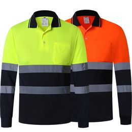 Overig Tweekleurig veiligheidspoloshirt met lange mouwen Oranje Reflecterend shirt met hoge zichtbaarheid en zakken Hi-vis werkshirt 230925