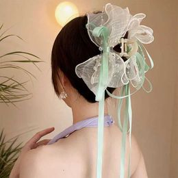 Autre Tissu de mode Vanika Long Tassel Bow Hair Clip Mases Messeaux Été Élégant Ribbon Ponytail Clip Accessoires de coiffure Accessoires
