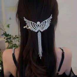 Autre Vanika Full Hinestone Angel Wing Clip Clip Elegant Tassel Hairpins Ponytail Bun Bandbands pour femmes ACCESSOIRES D'ÉTÉ SUM