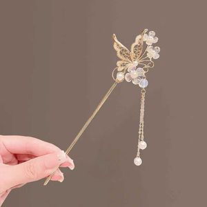 Autre Vanika Vintage Chinois Style Hair Stick Tassels Pearls Hairpins Elegant Butterfly Flower Hair épingles Clipons d'été Accessoires Cadeaux