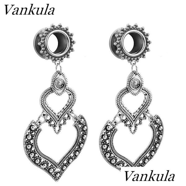 Autre Vanka 2 Pcs Double Coeur Dangle Bouchon D'oreille Expander Tunnel Bouchons En Acier Inoxydable Jauges Brancards Pendentif Piercing Corps Bijoux Drop De Dhpne