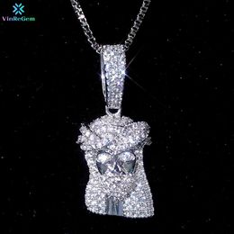 Andere Vinregem Hip Hop Rock 100% 925 Sterling Zilver Gemaakt Moissanite Jesus Hoofd Hanger Ketting voor Mannen en Vrouwen Fijne Sieraden