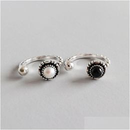 Otros anillos de perlas de agua dulce y ágata negra vintage Joyería fina 100% 925 Sterling Sier Anillo de declaración ajustable para joyería Necklac DHPHF