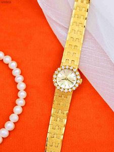 Autres Vintage petit cadran 2023 diamant pour femmes rétro luxe cadeaux élégants bracelet en laiton plaqué or 24 carats de haute qualité YQ240122