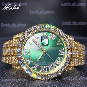 Andere horloges 18K gouden heren met groene wijzerplaat Grote diamanten rand Luxe zaken Hiphop Trend Paar Quartz es Kalender Dropshipping T240330