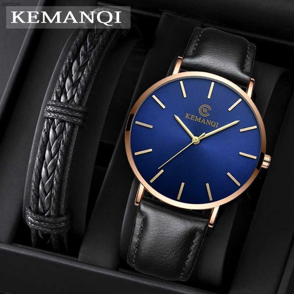 Autres montres 2023 Luxury Mens Watch Brand Business Style Blue Light Mens Quartz Watch Vintage Le cuir sport bracelet Corloge Reggio Mens Watchl240403