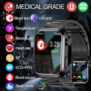 Autres montres 2024 Nouvelle montre intelligente de graisse sanguine d'acide urique ECG + PPG glycémie lipides sanguins moniteur de santé de pression artérielle montre intelligente de sport pour hommes 240125