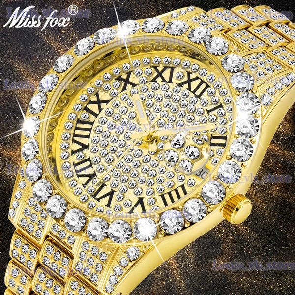 Otros relojes 36 mm de lujo para las mujeres de moda de hielo completo hacia fuera 18k placa de oro cuarzo dama muñeca hip hop bling diamante vestido joyería reloj T231206