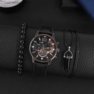 Autres montres 3pcs minimalisme mode hommes es simples hommes d'affaires en cuir quartz mâle collier décontracté bracelet poignet Y240316