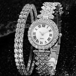 Otros relojes 3pcs / set es Conjunto de joyas Puntero redondo Cuarzo 2pcs Pulsera Fancy Women es Joyería sofisticada y elegante Y240316
