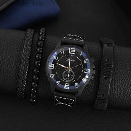 Otros relojes 4 unids / set moda para hombre deportes es hombre negocio cuarzo muñeca de lujo pulsera de cuero negro hombres reloj casual y240316