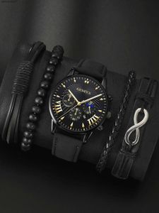 Andere horloges 5 stcs Mens mode veelzijdige trend zakelijke agenda riem kwarts horloge+4 gepersonaliseerde braceletsl2404