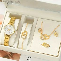 Otros relojes 6 unids / set Conjunto de joyas de diamantes de imitación de corazón de cuarzo dorado de lujo para mujer Regalo de San Valentín para ella Y240316