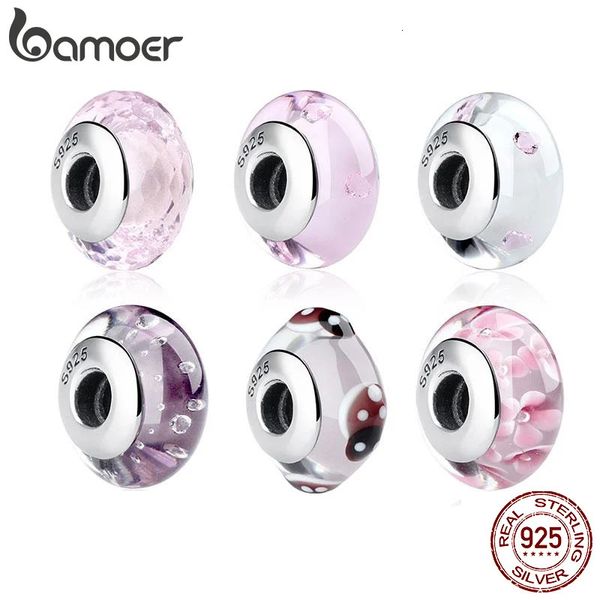 Autres montres 925 Sterling Silver Belle fleur rose européenne Murano Perles de verre Charms pour bracelets de bricolage Noël Deal SCZ001 231023