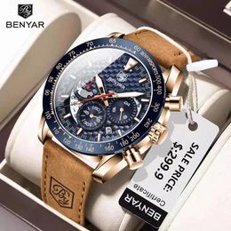 Autres montres BENYAR Top marque hommes bracelet en cuir de luxe étanche Sport Quartz chronographe montre militaire horloge Reloj Hombre 231113