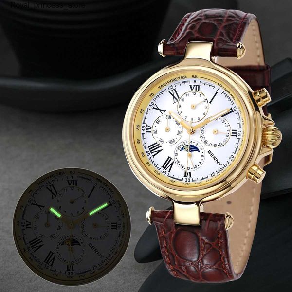 Autres montres Berny automatique rétro pour hommes Sun Moon Phase luxe mécanique poignet lueur mouette ST1652 hommes classique Q240301