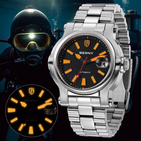 Andere Uhren BERNY Herren Automatikuhr Taucher Wasserdicht 10ATM NH35 Leuchtender Saphir Edelstahl Tauchen Mechanische Armbanduhr Sport 230703