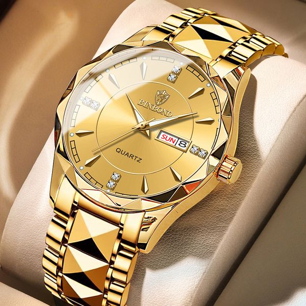 Otros relojes Binbond Business Gold Watch para hombres Luxury Original impermeable de acero inoxidable Golden Male Wristwatches Relogio Masculino 230609