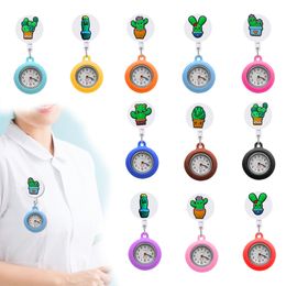 Autres montres Cactus Clip Pocket Nurse rétractable infirmière Fob Watch Brooch pour les travailleurs médicaux badge bobine suspendu quartz watche avec sile cas otg8g