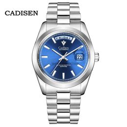 Otros relojes CADISEN Reloj azul Japón MIYOTA-8285 Movt DAY-DATE Reloj para hombre Cristal de zafiro Relojes mecánicos automáticos 10ATM C8203 VS C8185 J240118