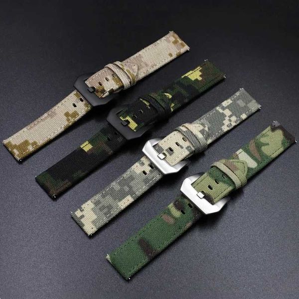 Otros relojes Lienzo + correa de cuero 20 mm 22 mm correa de camuflaje reloj militar pulsera Pulseira accesorios de reloj para hombre J240222